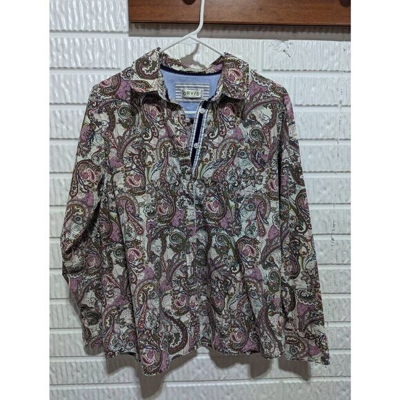 Orvis Women's Multi-Color Paisley Cotton Button-Front Long-Sleeve Shirt Size 14 - Picture 1 of 9
